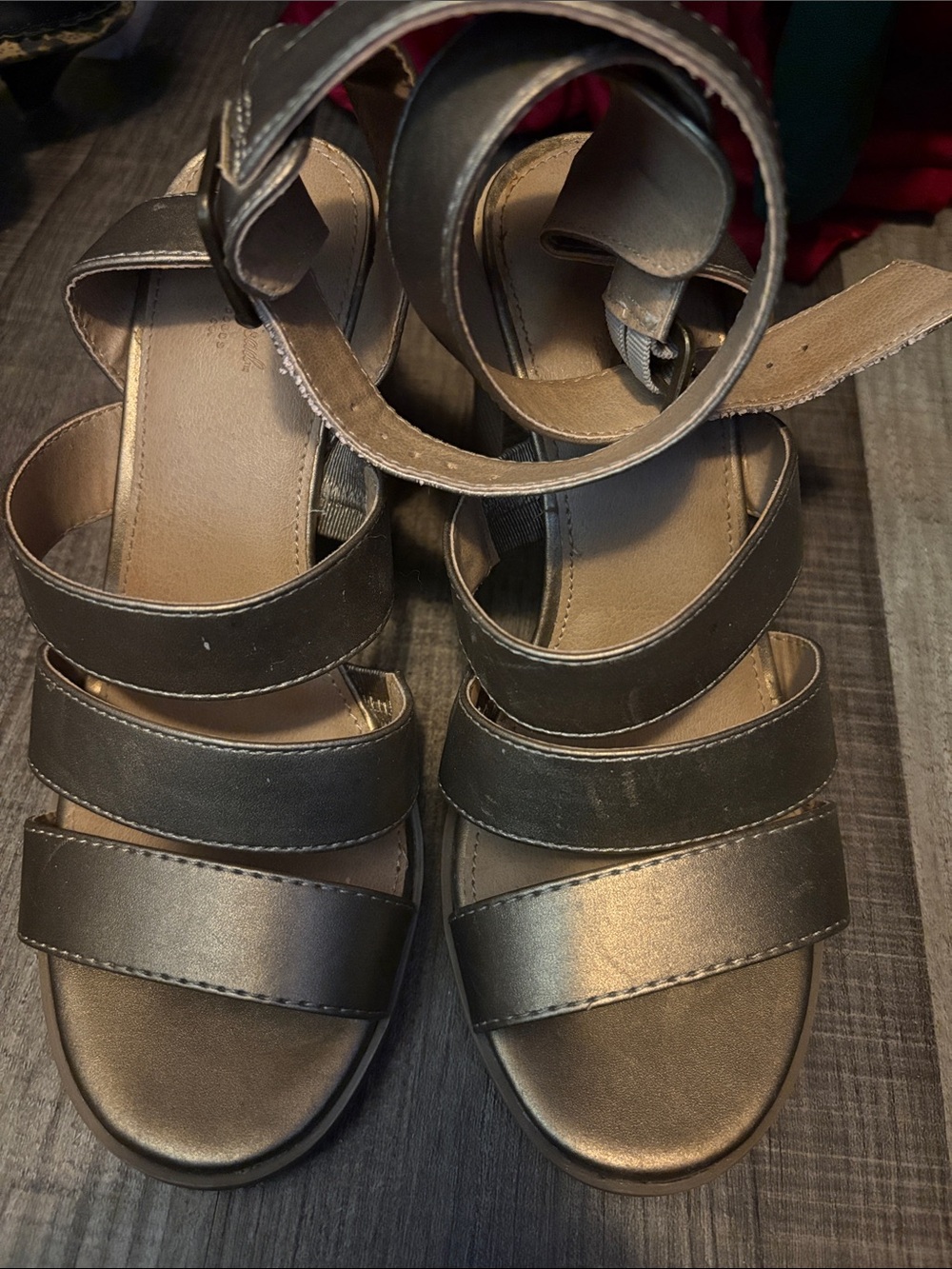 Womens Metallic Bronze Strappy Sandals with Ankle Wrap